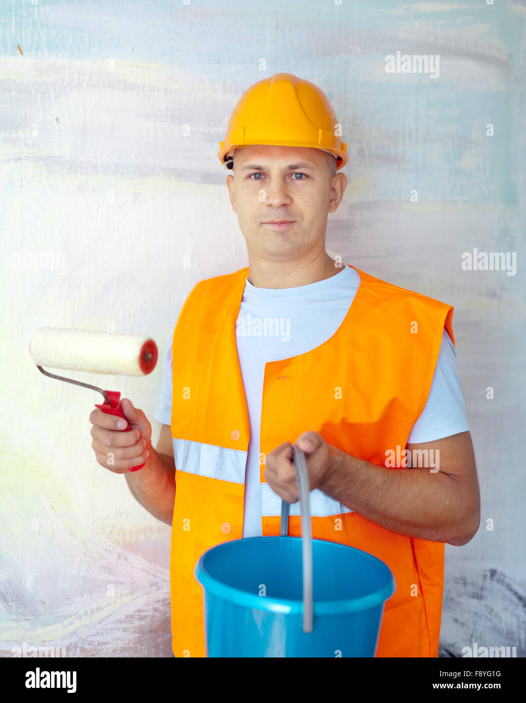 house painters with paint roller is ready for operation Stock Photo Alamy