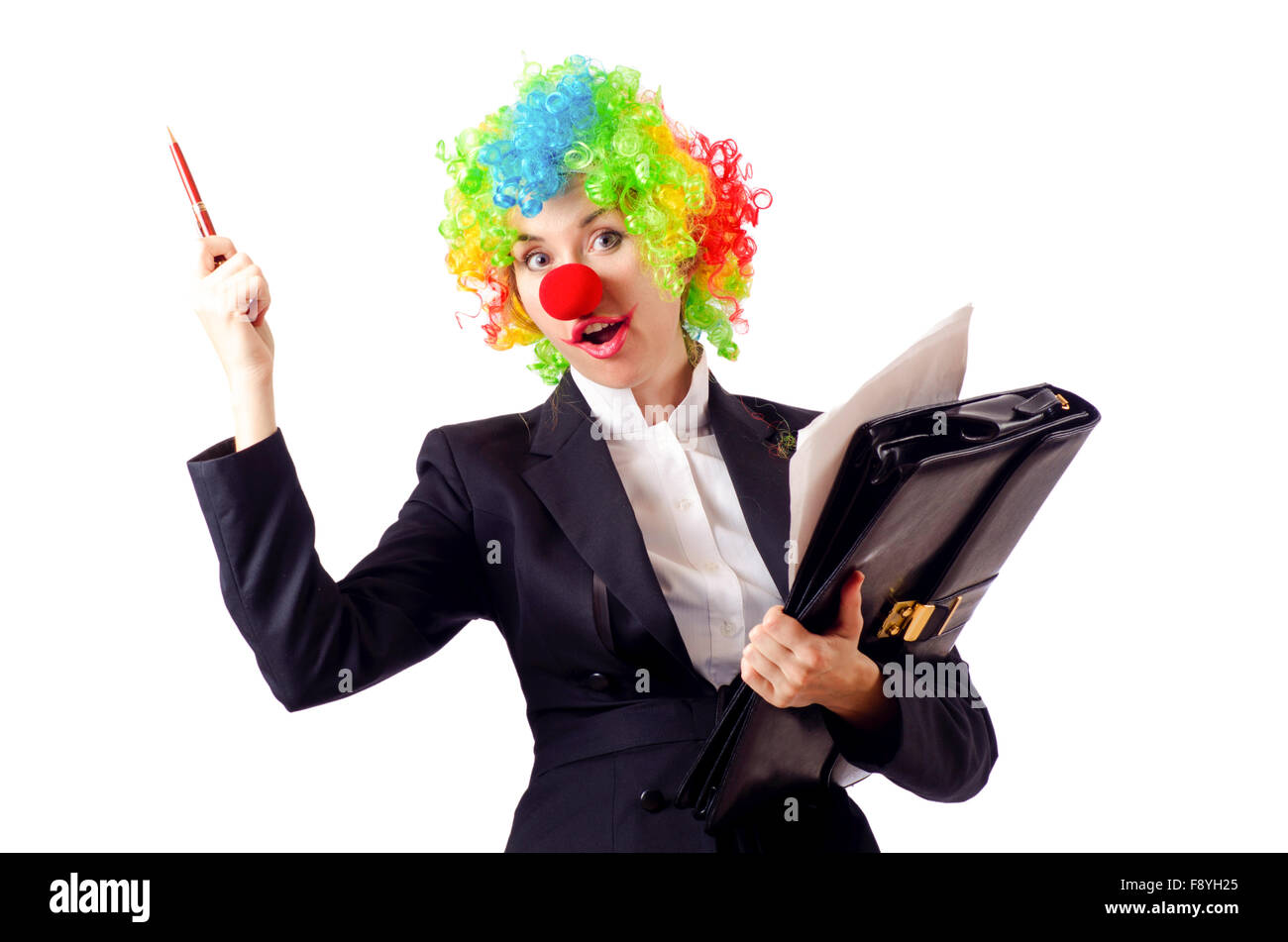 Woman clown in business suit Stock Photo - Alamy