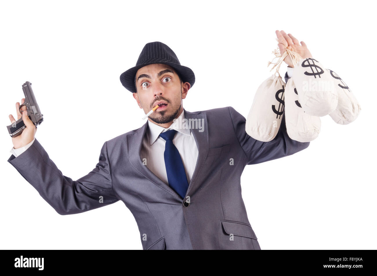 Businessman criminal with sacks of money Stock Photo