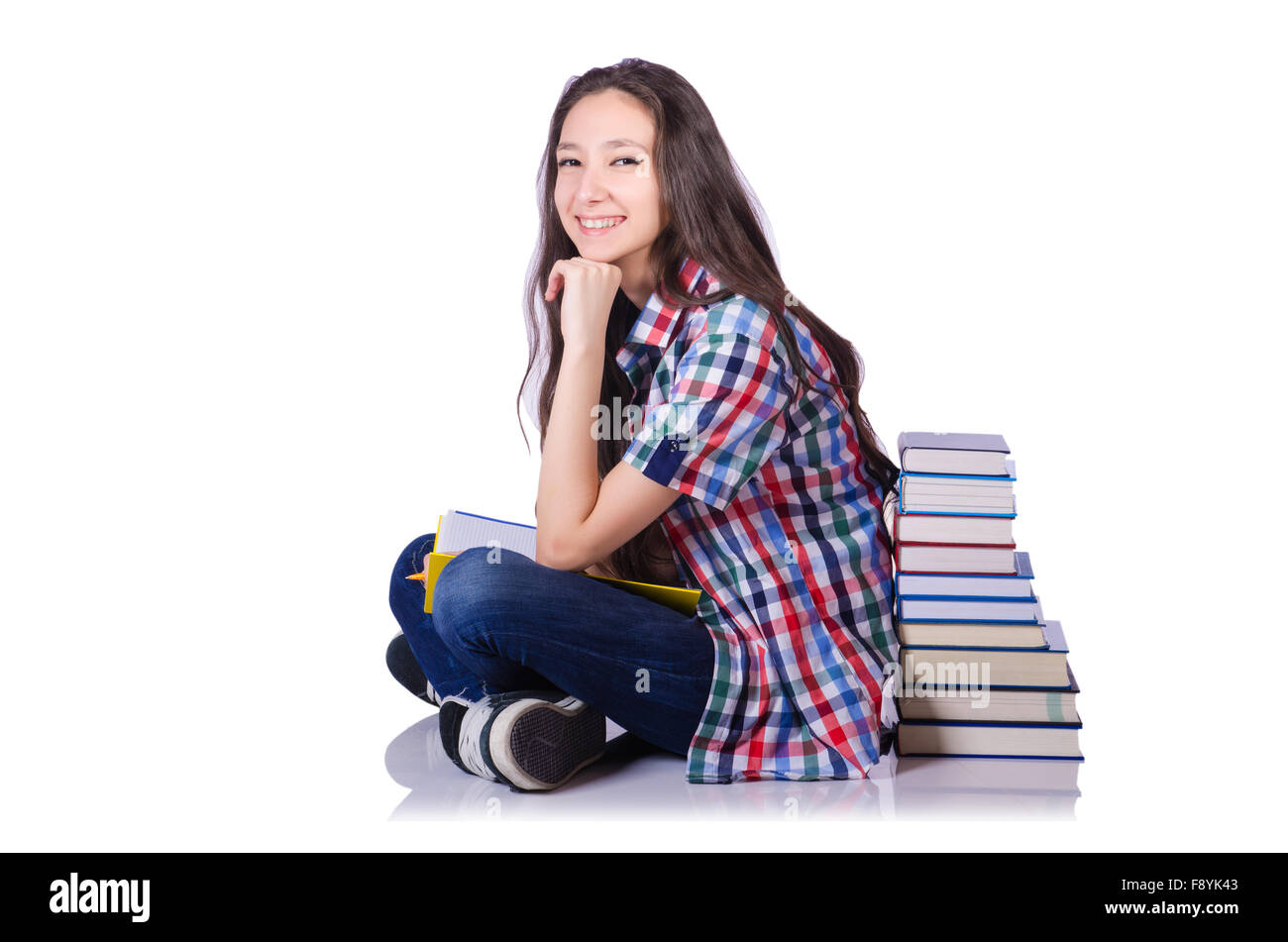Student with books isolated on white Stock Photo - Alamy