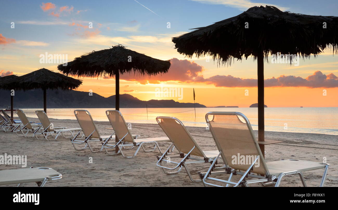 Greece - Zakynthos Island, Ionian Sea, Laganas beach at sunrise Stock Photo