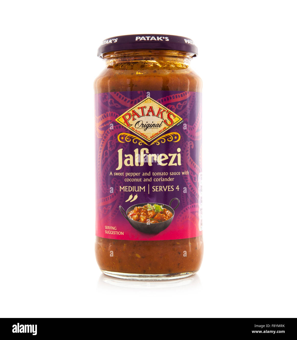 Jar of Pataks Jalfrezi Original Curry Sauce on a white background Stock Photo