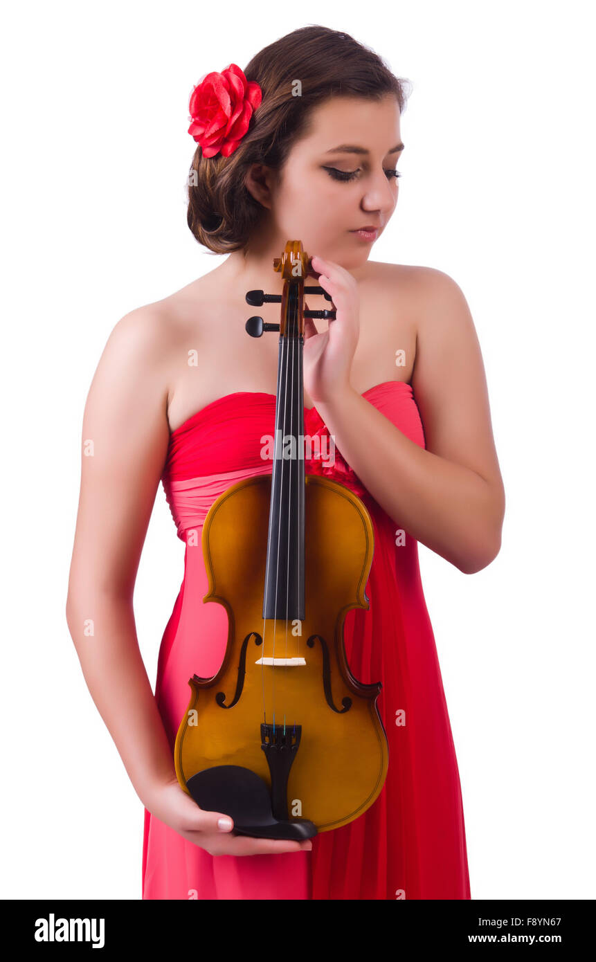 Young girl with violin on white Stock Photo - Alamy