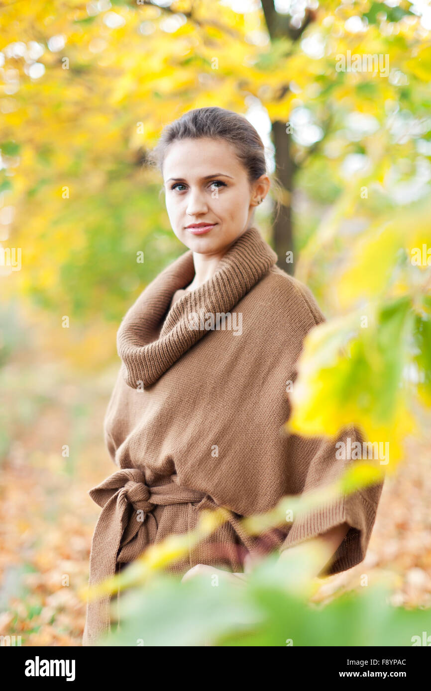Portrait of beauty woman in september park Stock Photo - Alamy