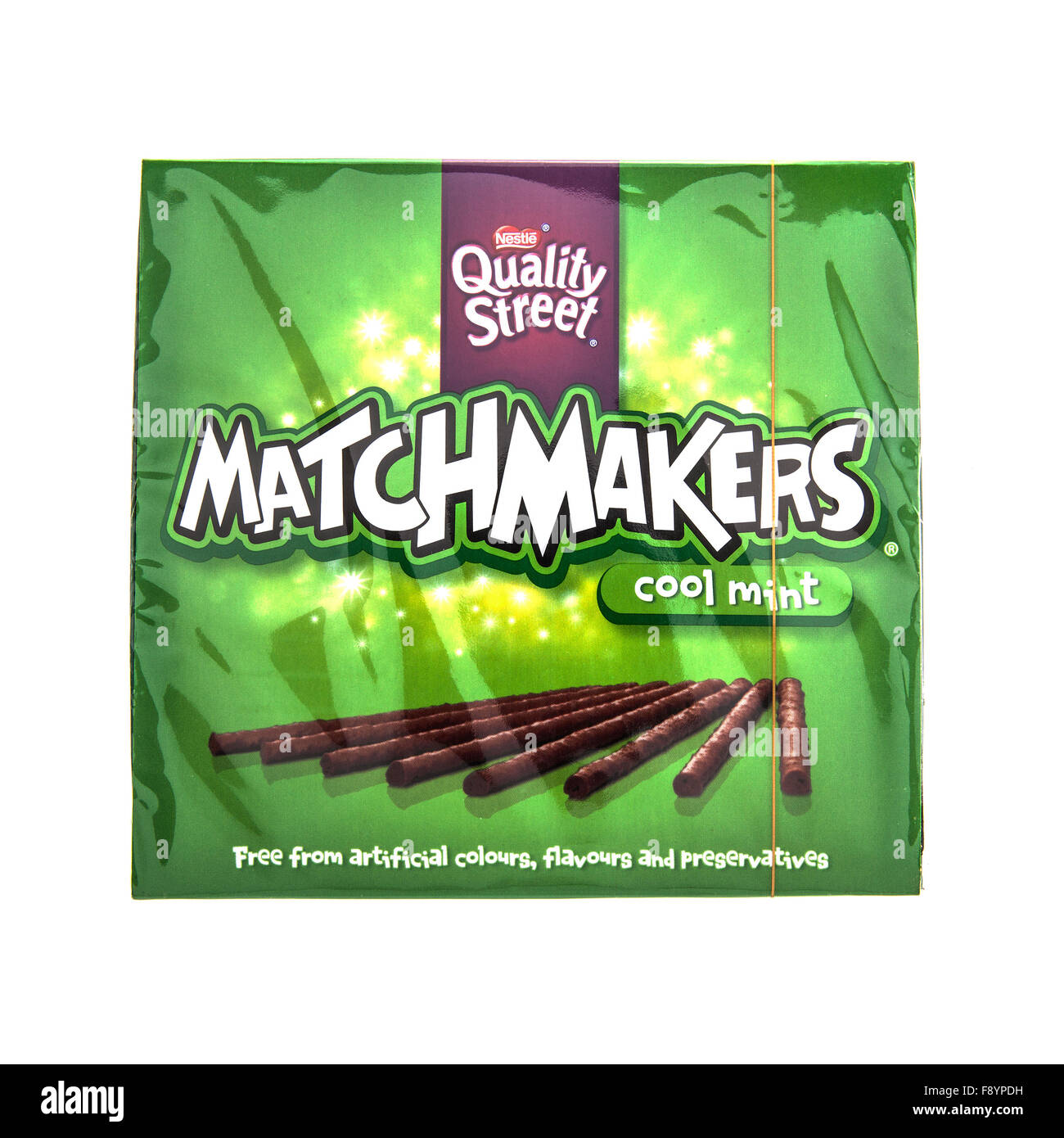 Matchmakers cool mint chocolates on a white background, Matchmakers are made by Nestle. Stock Photo