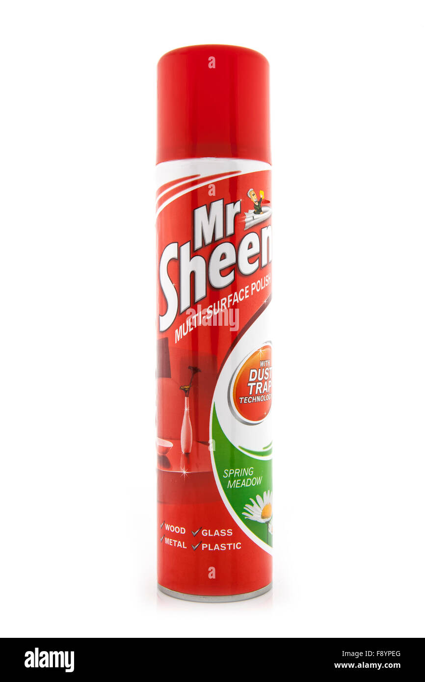 Mr Sheen Multi Surface Polish on a white background Stock Photo
