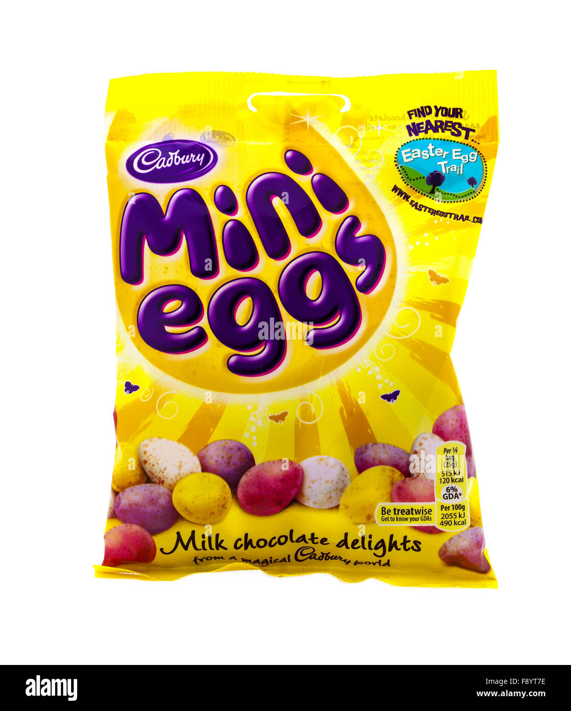 Packet of Cadbury's Mini Eggs on a White Background Stock Photo