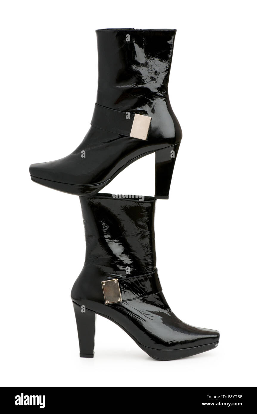 Black boots isolated on the white background Stock Photo - Alamy