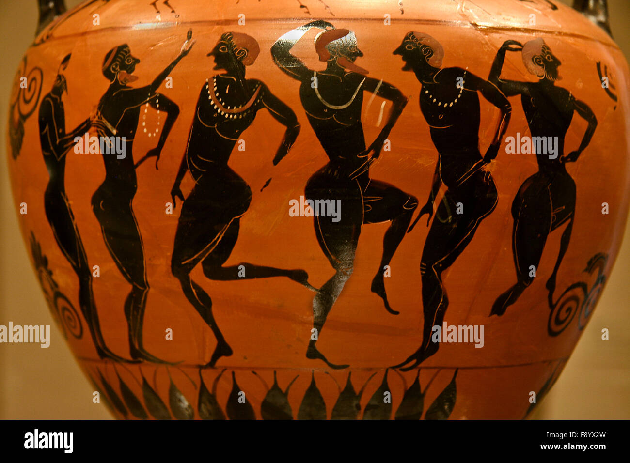 Ancient Greek Vase Paintings In Black Over Red Ceramic Isolated