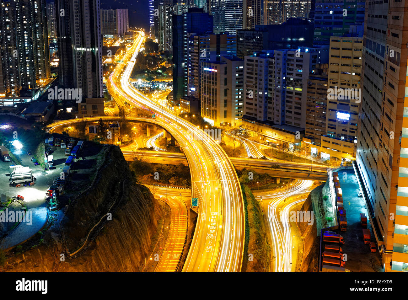 busy traffic night in finance urban, hong kong city Stock Photo - Alamy