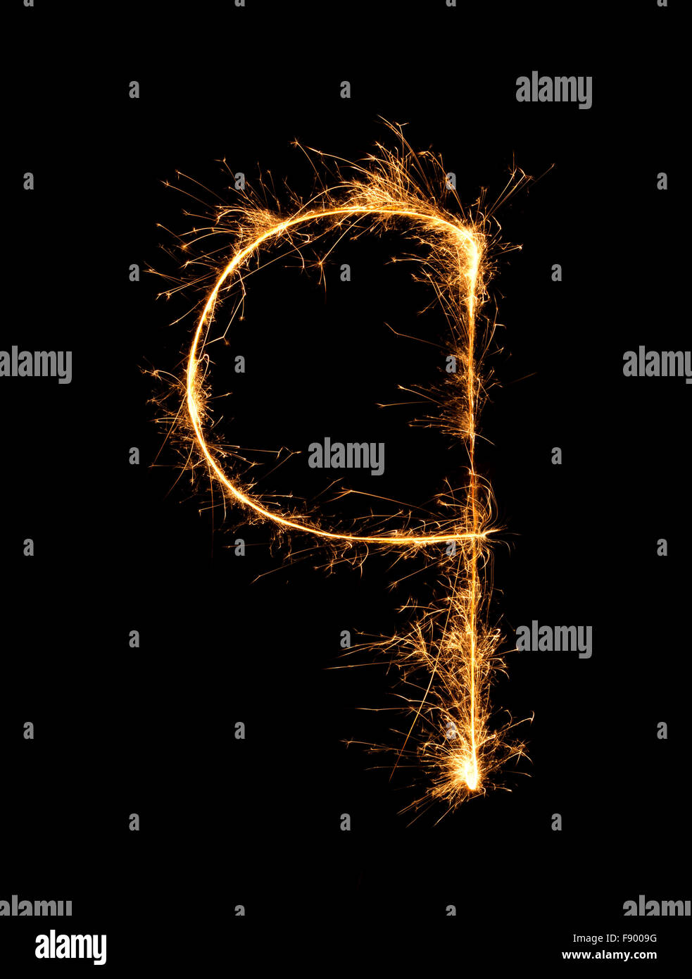 Sparkler firework light alphabet q (Small Letters) at night background Stock Photo