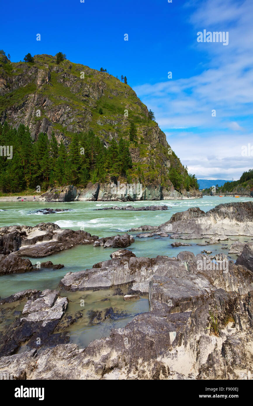 Rocky Riverside Mountains river with rocky riverside. Katun, Altai, Siberia Stock Photo ...