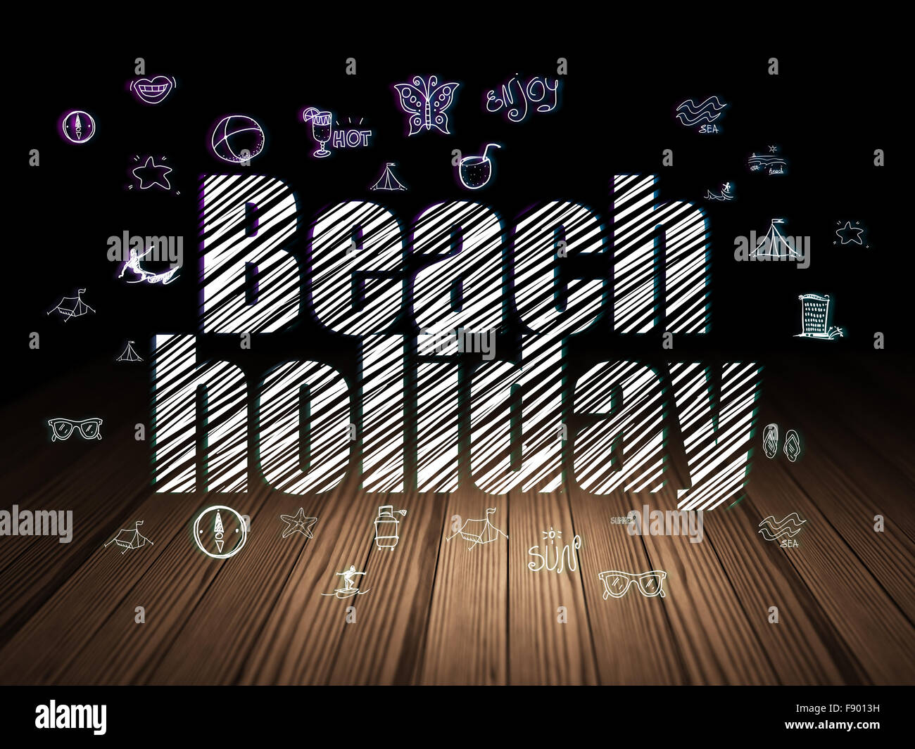 Travel concept: Beach Holiday in grunge dark room Stock Photo - Alamy