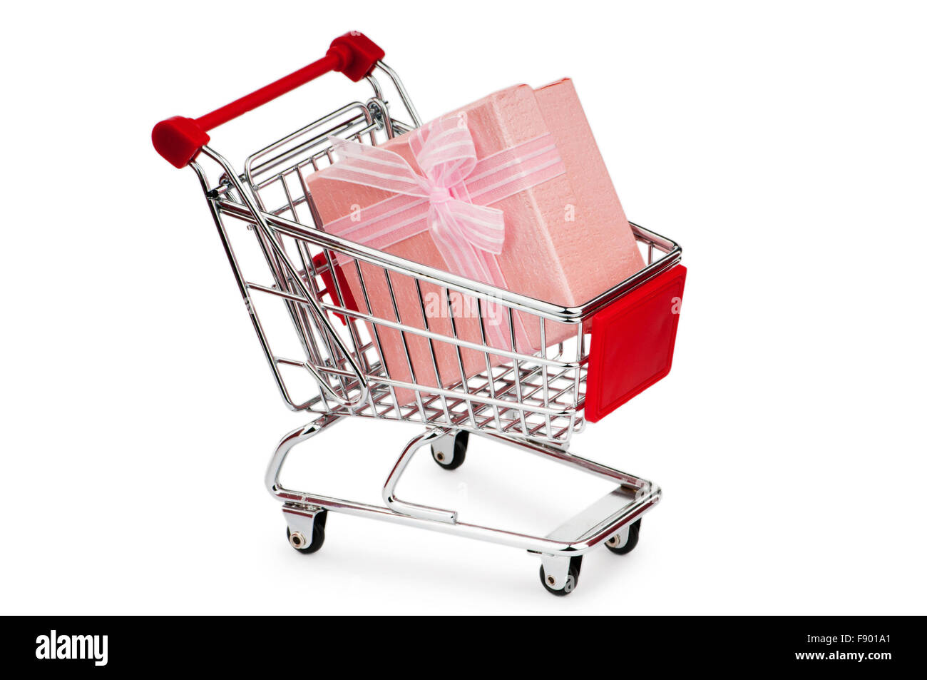 Shopping cart and giftboxes on white Stock Photo - Alamy
