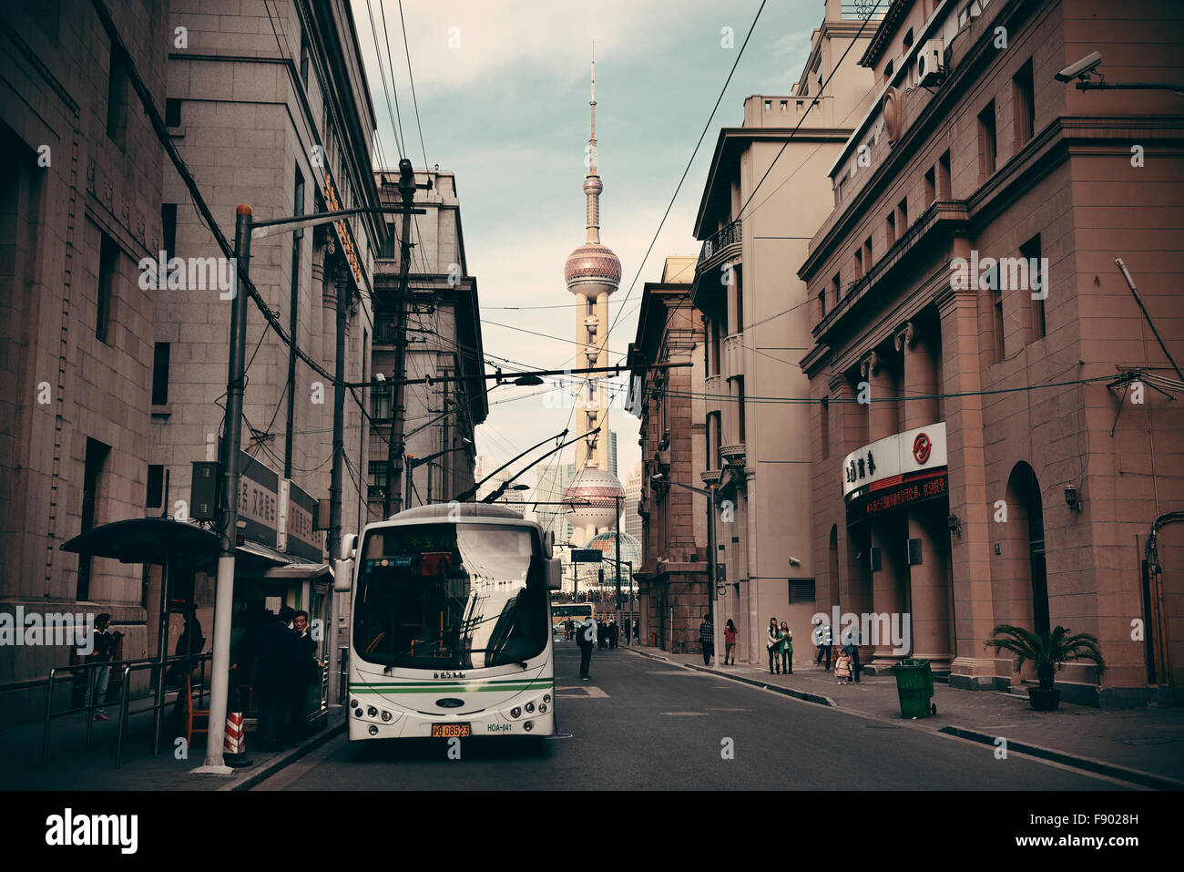 Shanghai China Jun 1 Street View With Oriental Pear Tower On June 1 2013 In Shanghai Shanghai China Jun 1 Street View With Oriental Pear Tower On June 1 2013 In Shanghai