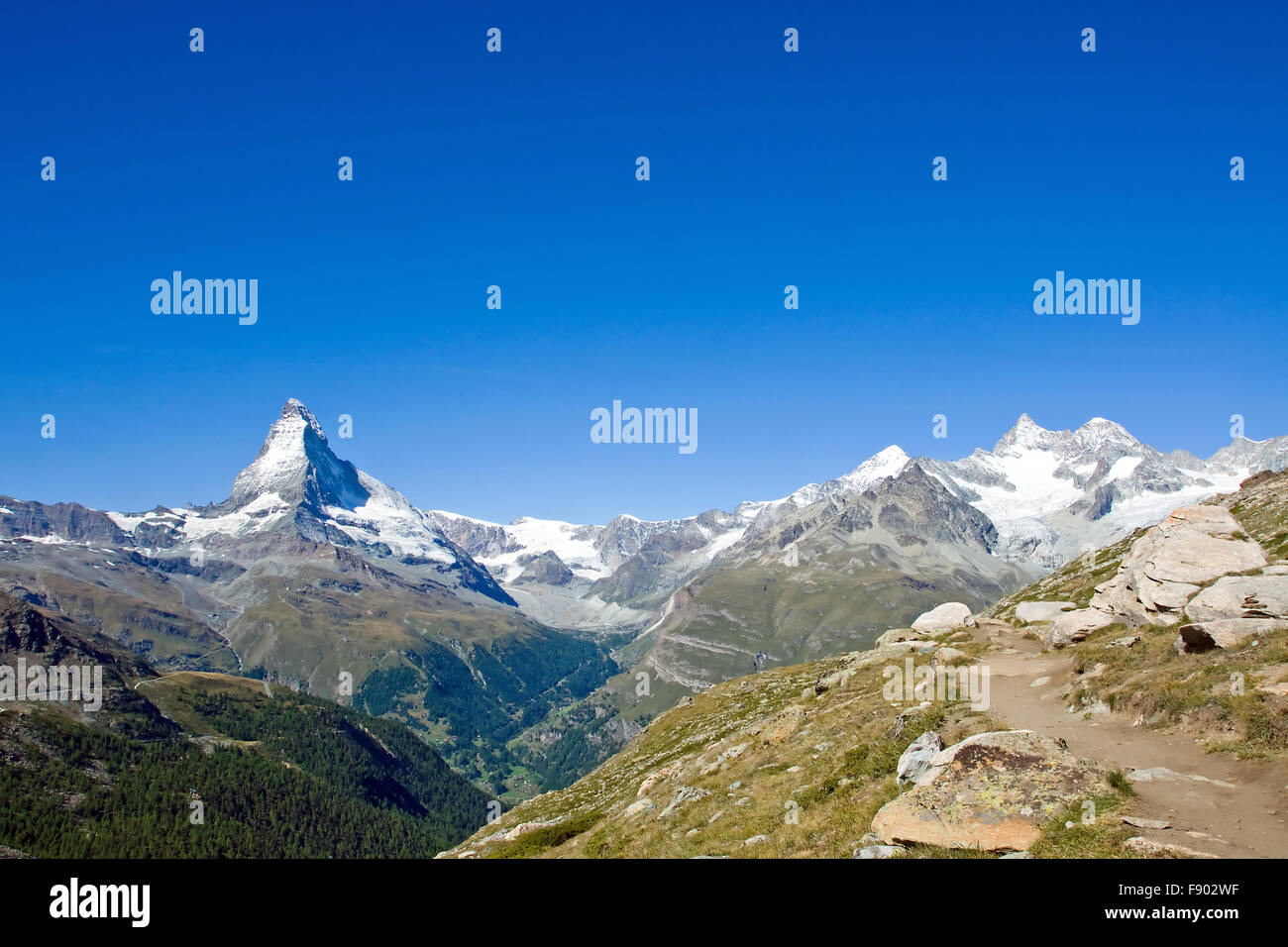 Panorama of the famous Matterhorn and the Nadelhorn in the swiss alps ...