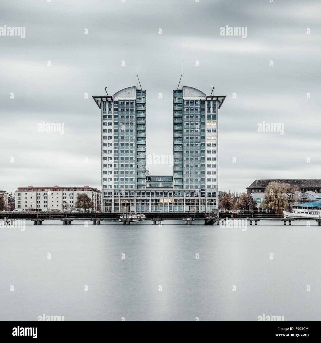 Office building Twin Towers by the River Spree, Treptow, Berlin, Germany Stock Photo