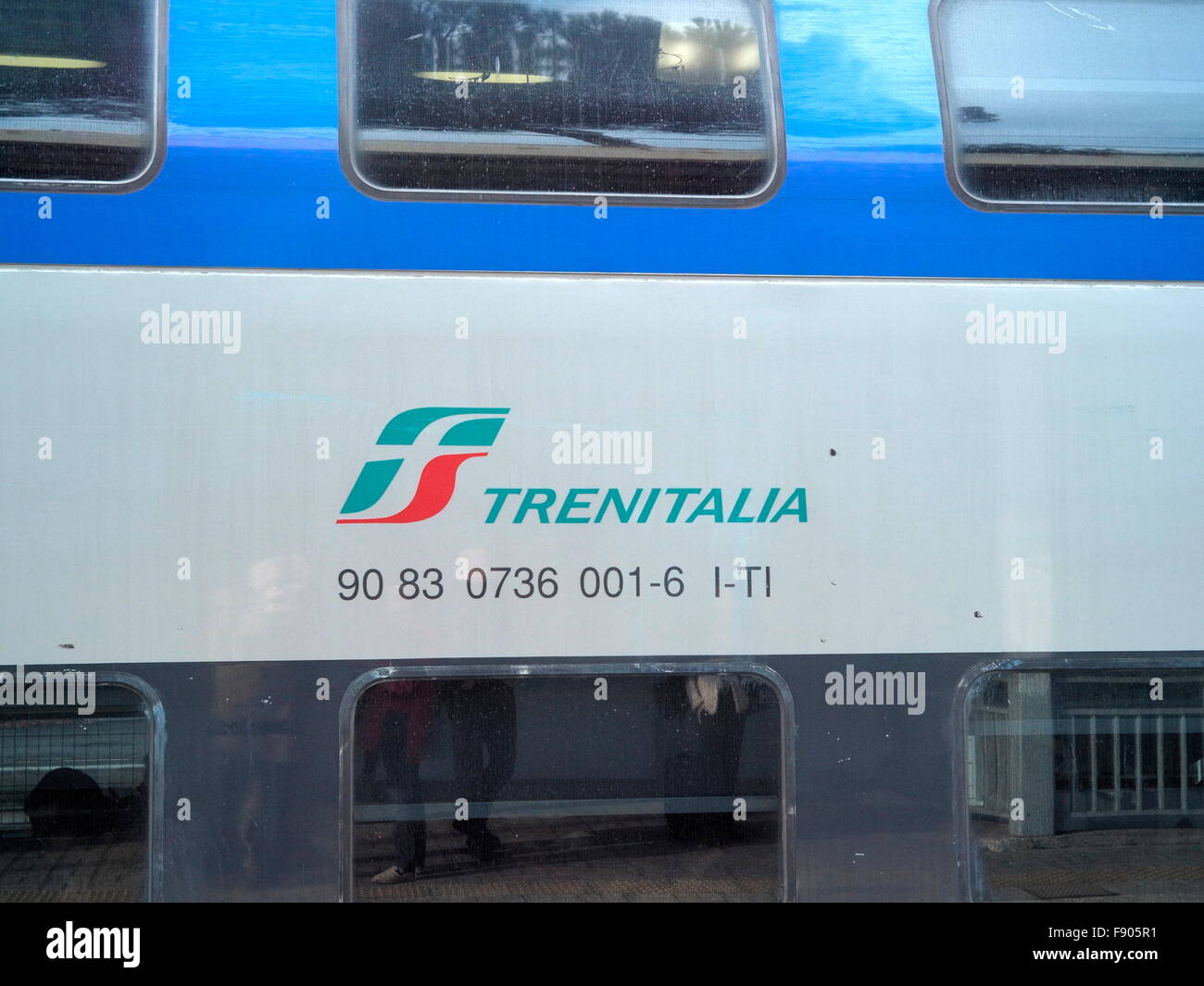 AJAXNETPHOTO. 2015. ROME, ITALY. - RAIL TRANSPORT - REGIONAL TRENITALIA DOUBLE DECKER PASSENGER TRAIN CARRIAGE AND LOGO.  PHOTO:JONATHAN EASTLAND/AJAX REF:GX 151012 75666 Stock Photo
