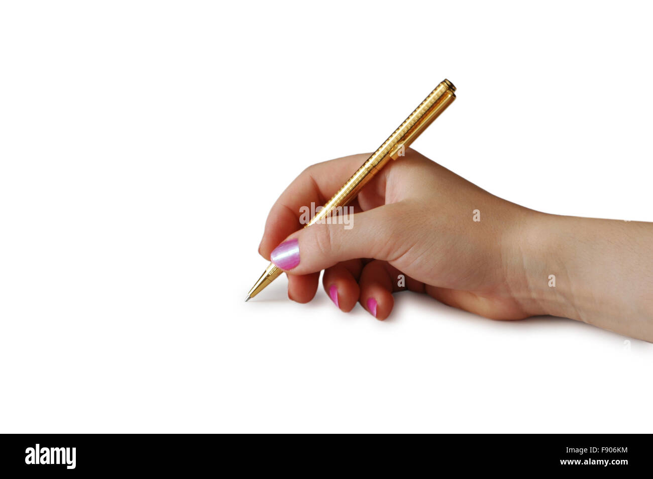 Hand holding pen isolated on white background Stock Photo - Alamy