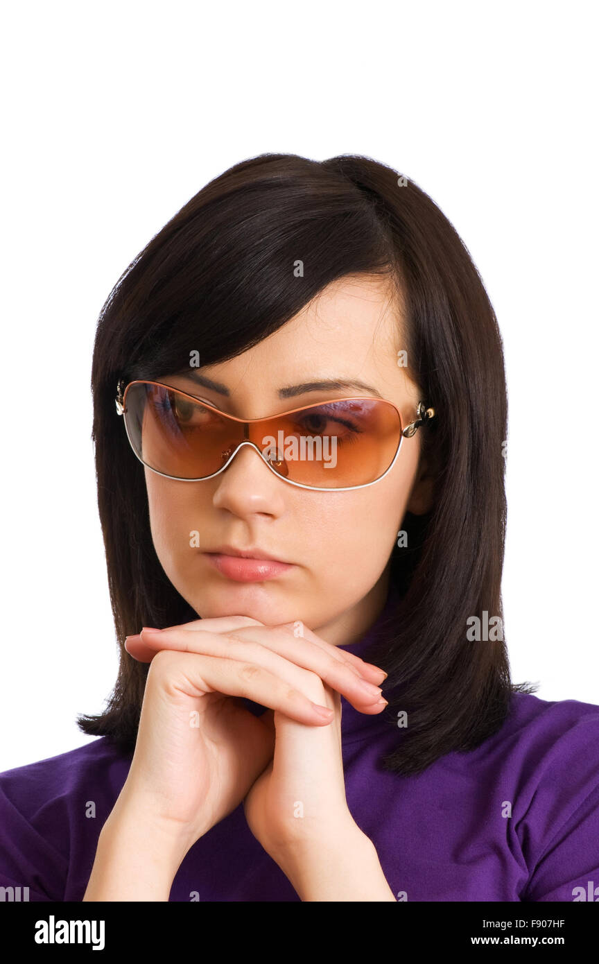 Young girl in sunglasses isolated on the white Stock Photo - Alamy