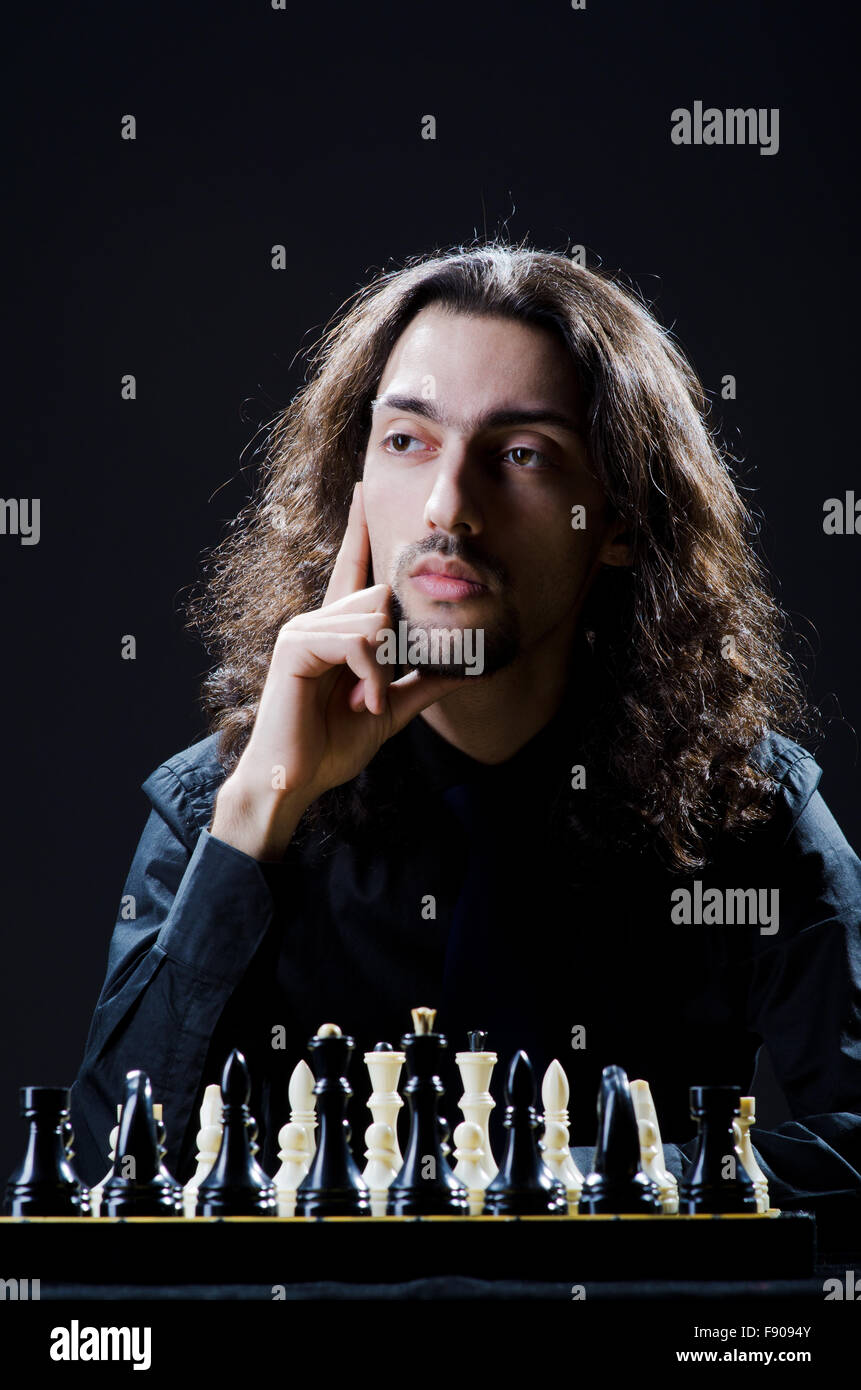 Chess player playing his game Stock Photo Alamy