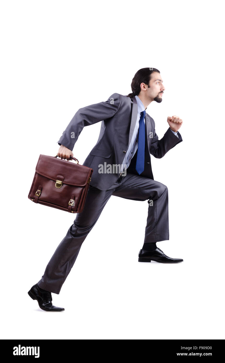 Businessman climbing virtual ladder Stock Photo
