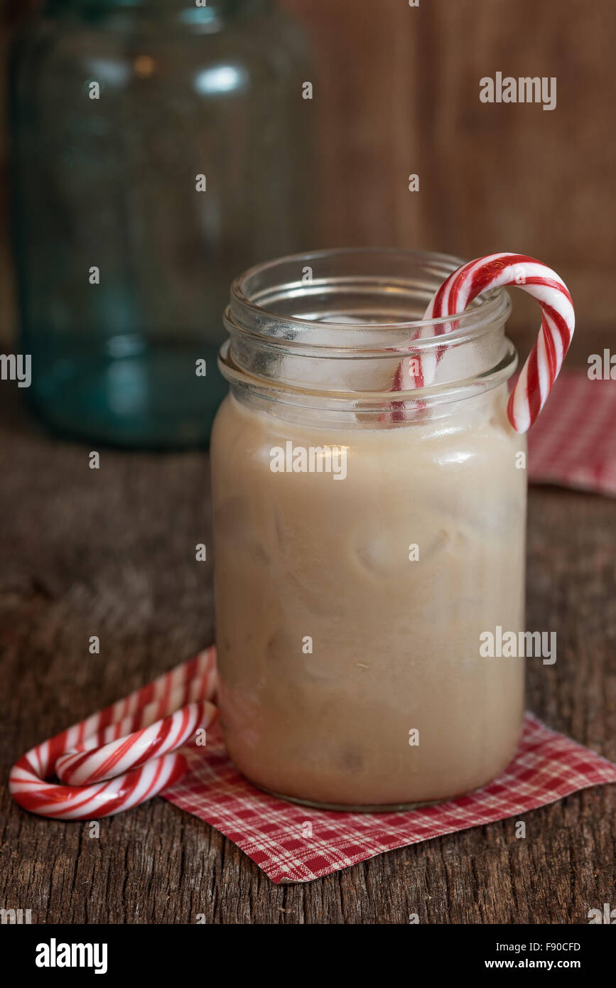 Iced coffee with candy cane Stock Photo