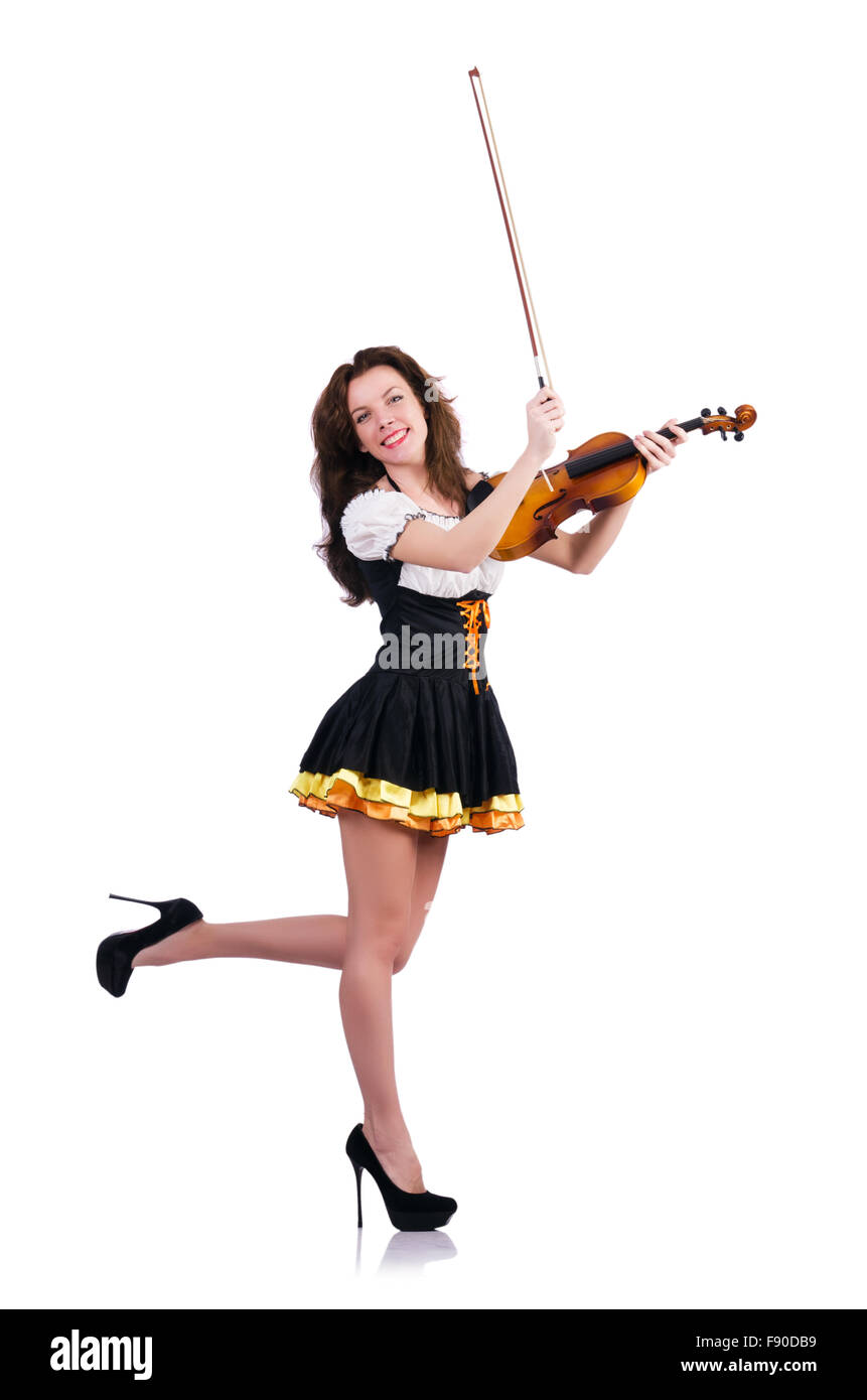 Young woman playing violin on white Stock Photo - Alamy