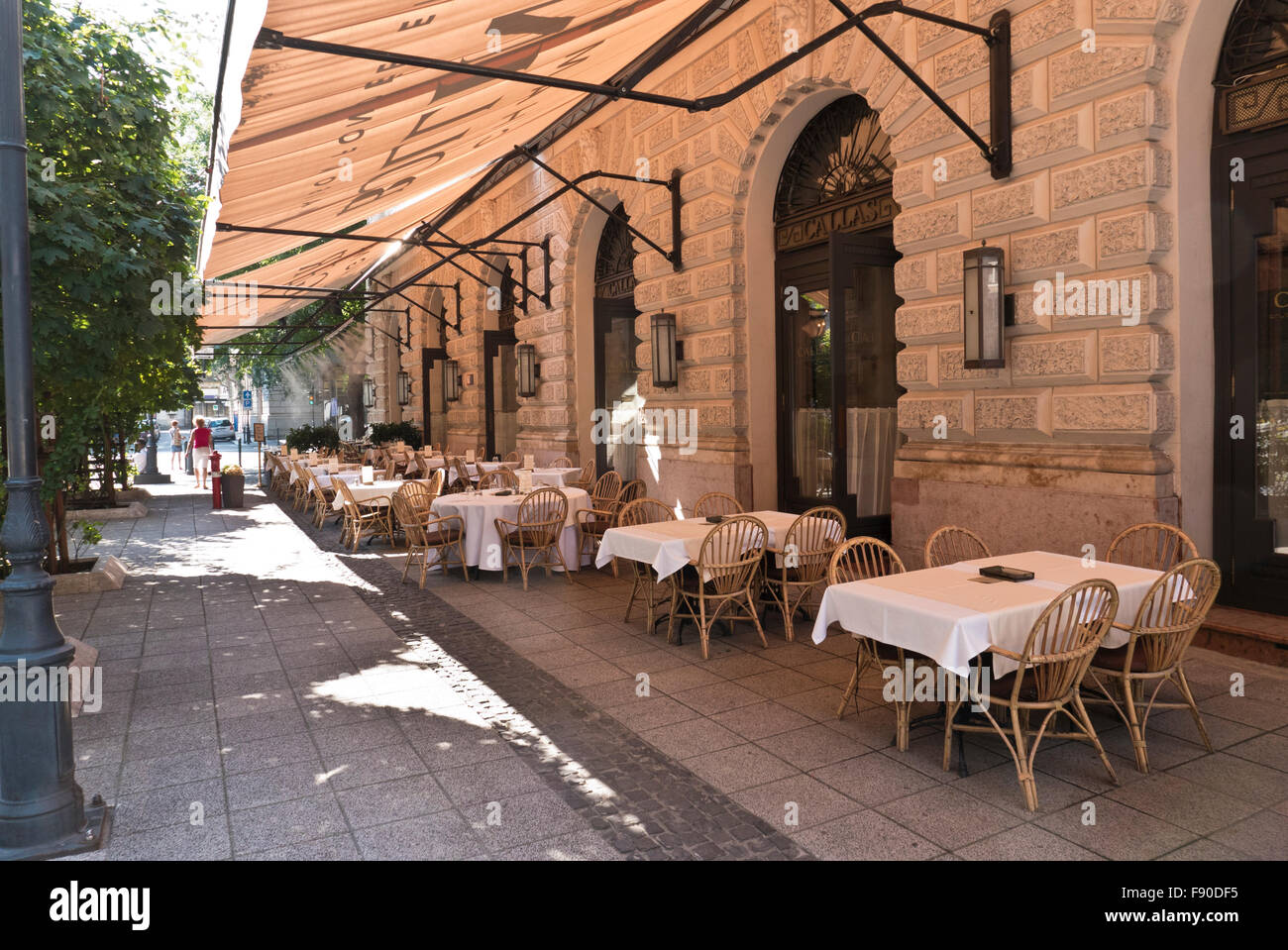 A traditional restaurant before opening time in Budapest, Hungary. Stock Photo