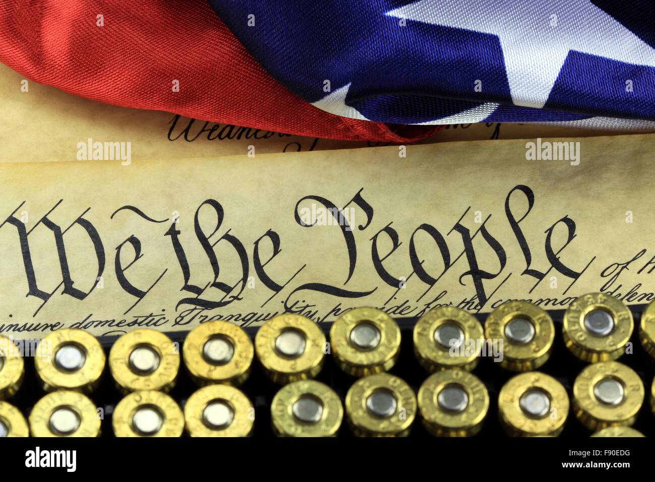 Ammunition on US Constitution - The Right to Bear Arms Stock Photo