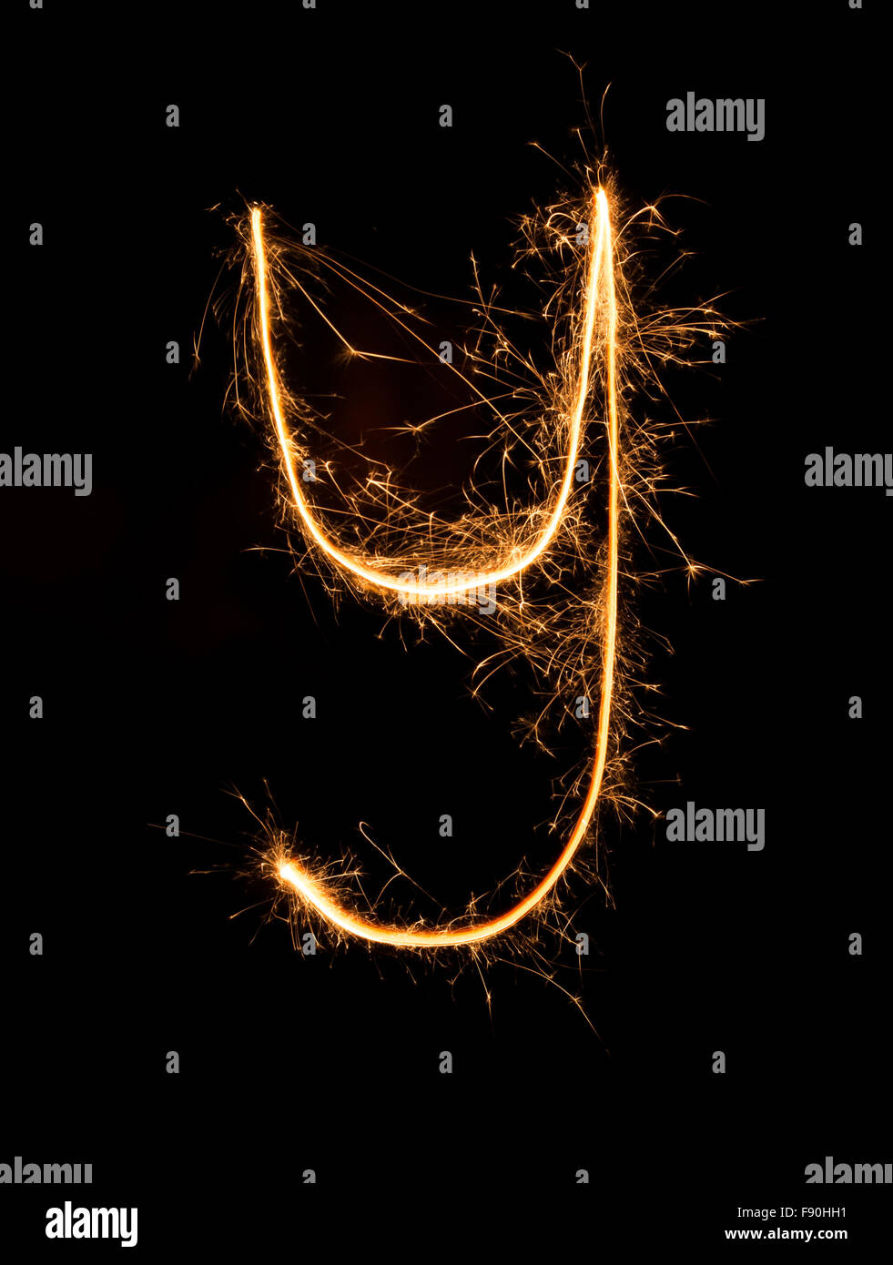 Sparkler firework light alphabet y (Small Letters) at night background Stock Photo
