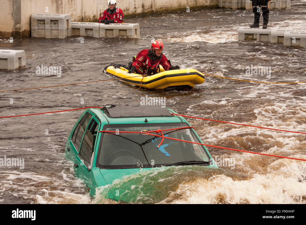 Humberside Fire and Rescue Service doing a river rescue training exercise at the Tees Barrage,Stockton-on-Tees,England,UK Stock Photo