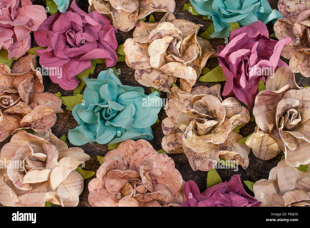 Group of vintage paper flowers for a background Stock Photo - Alamy