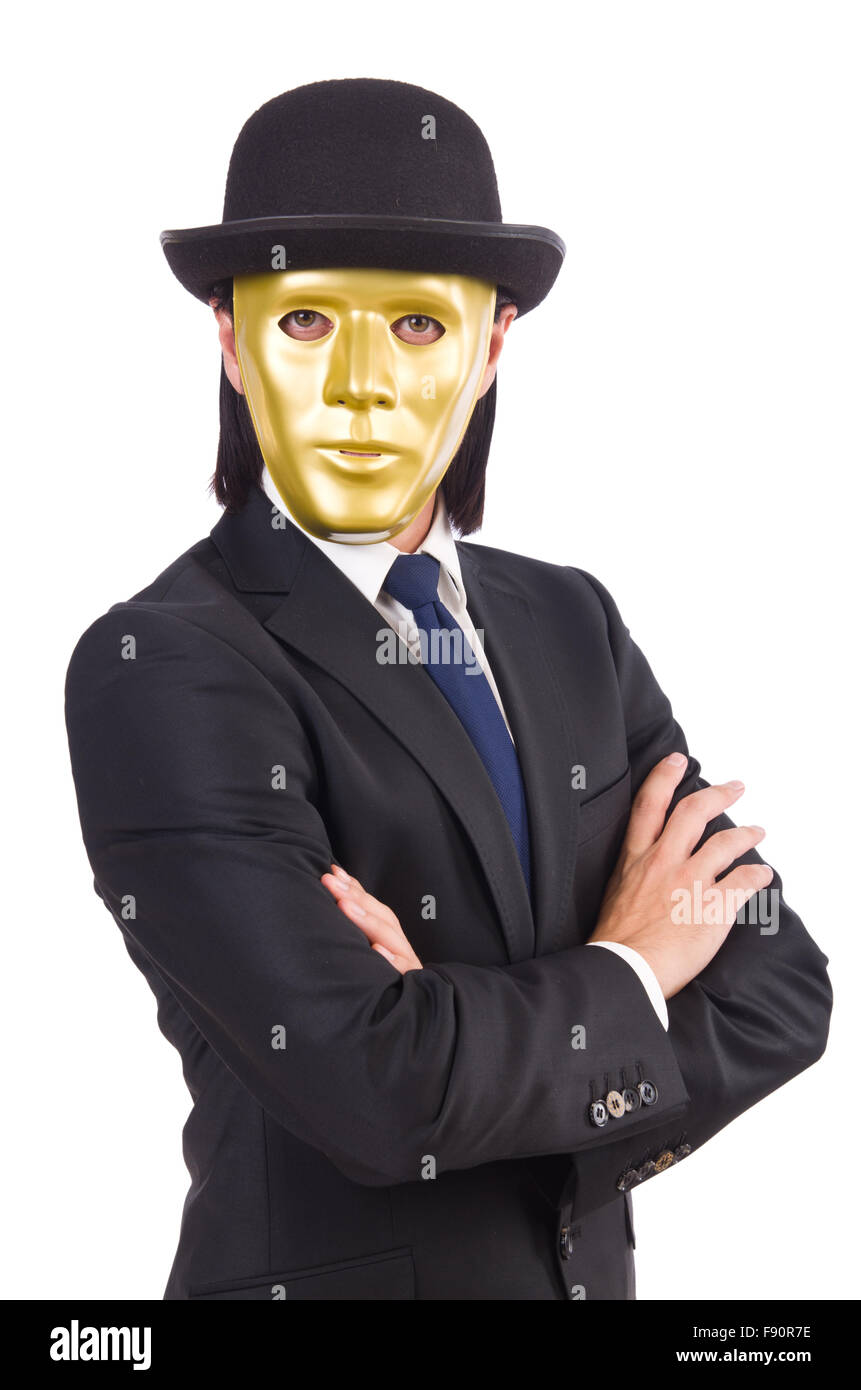 Man with mask isolated on white Stock Photo Alamy