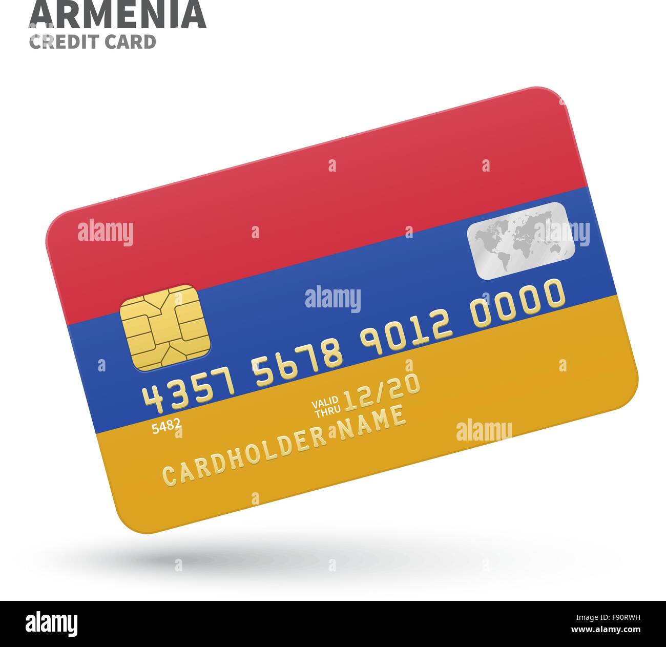 Credit card with Armenia flag background for bank, presentations and