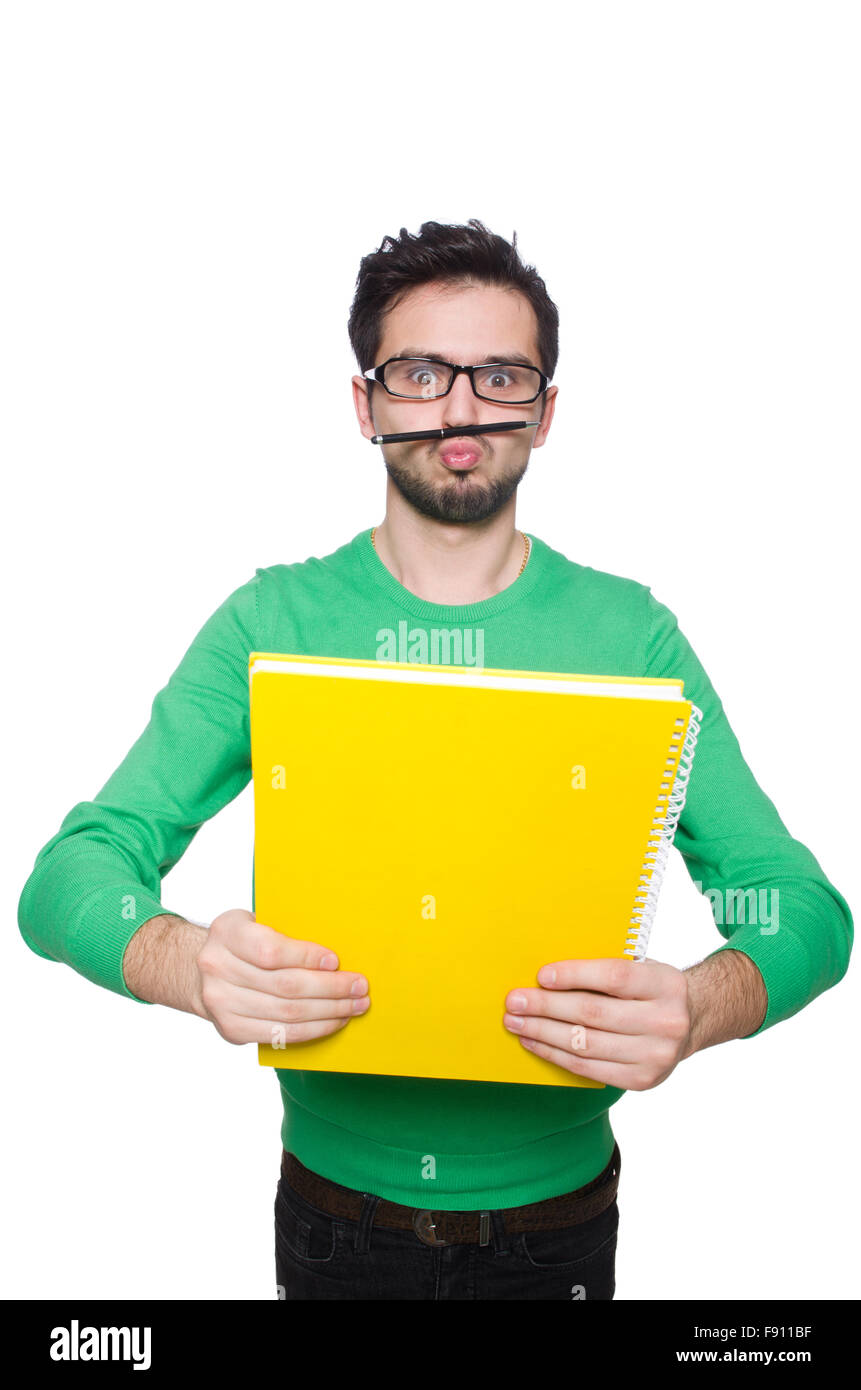 Young student isolated on the white background Stock Photo - Alamy
