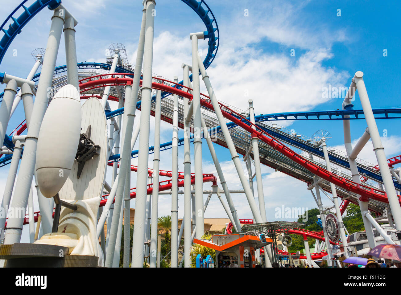 Railway of roller coaster in amusement park Stock Photo - Alamy