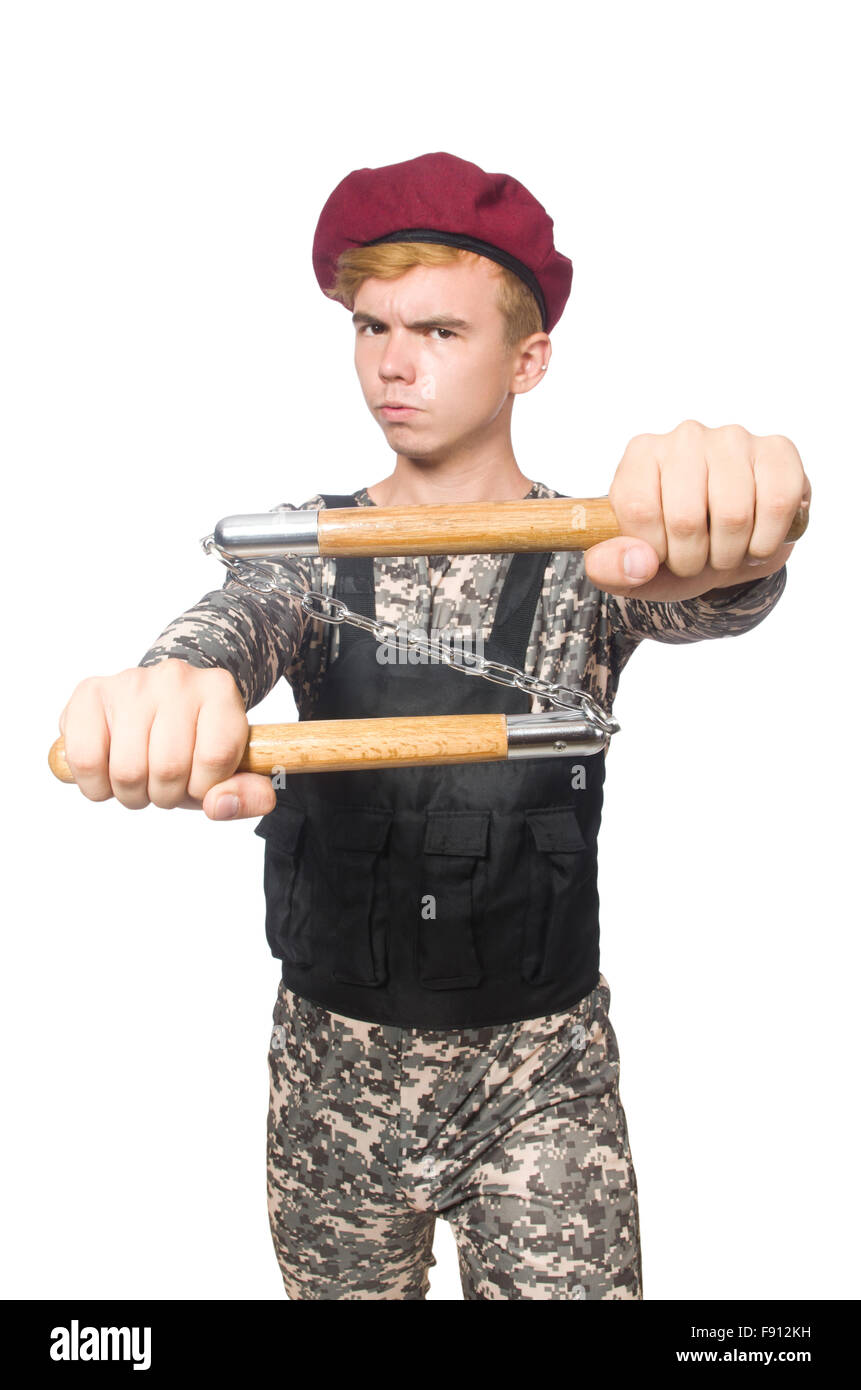 Funny soldier isolated on white Stock Photo