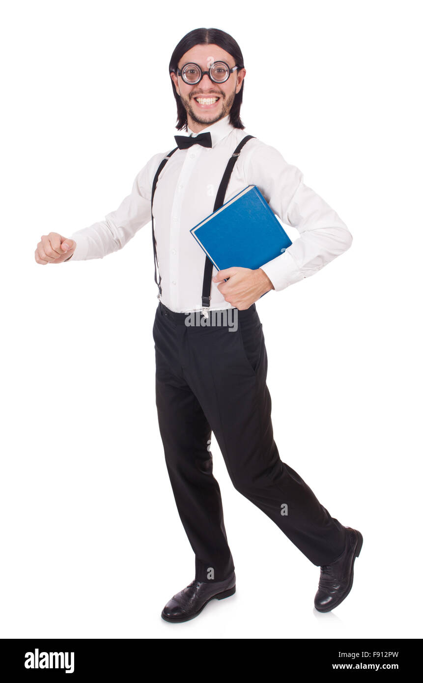 Funny student with books isolated on white Stock Photo - Alamy