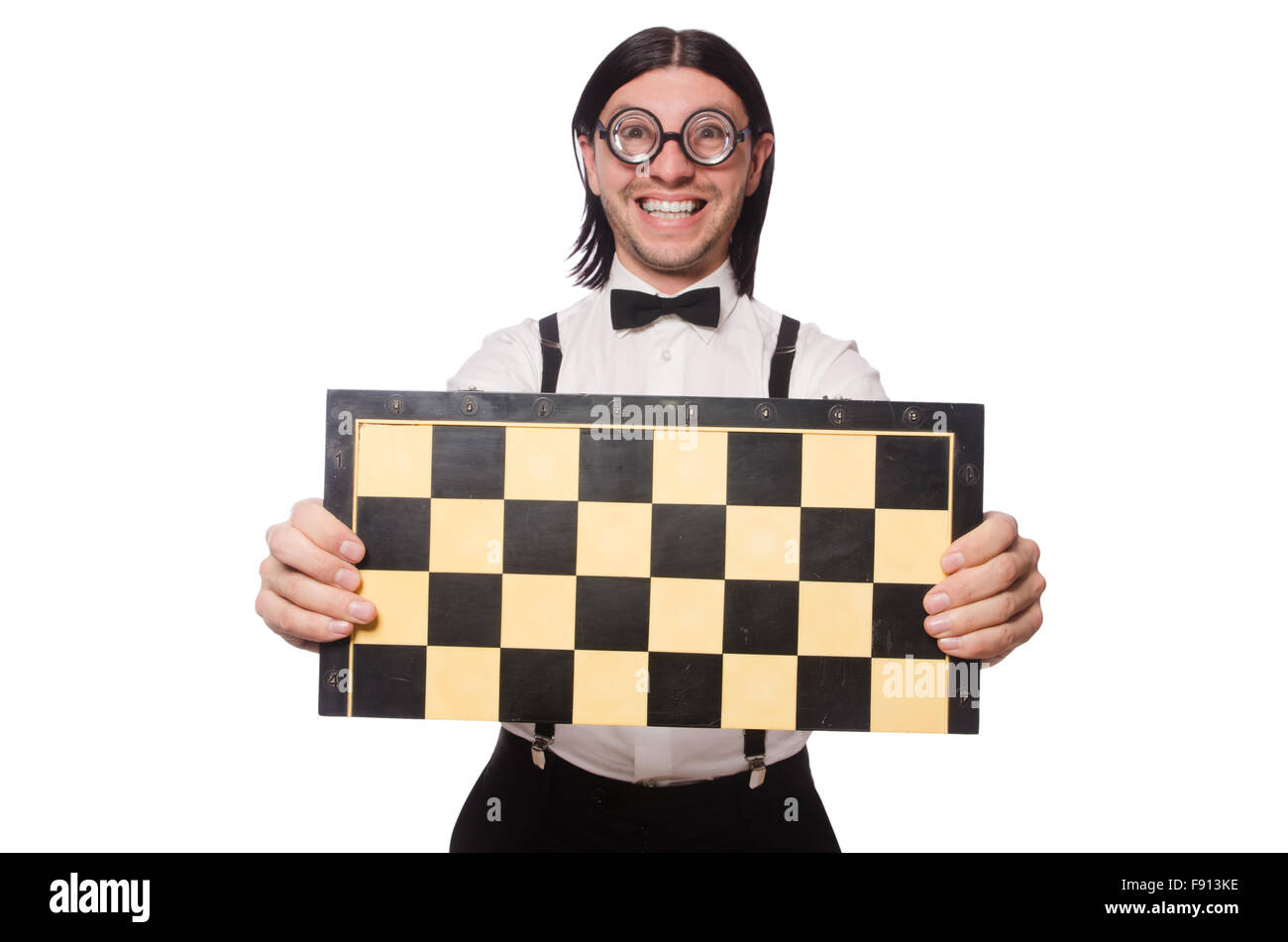 Nerd chess player isolated on white Stock Photo