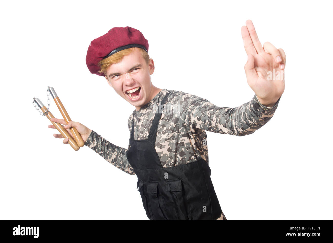 Funny soldier isolated on white Stock Photo