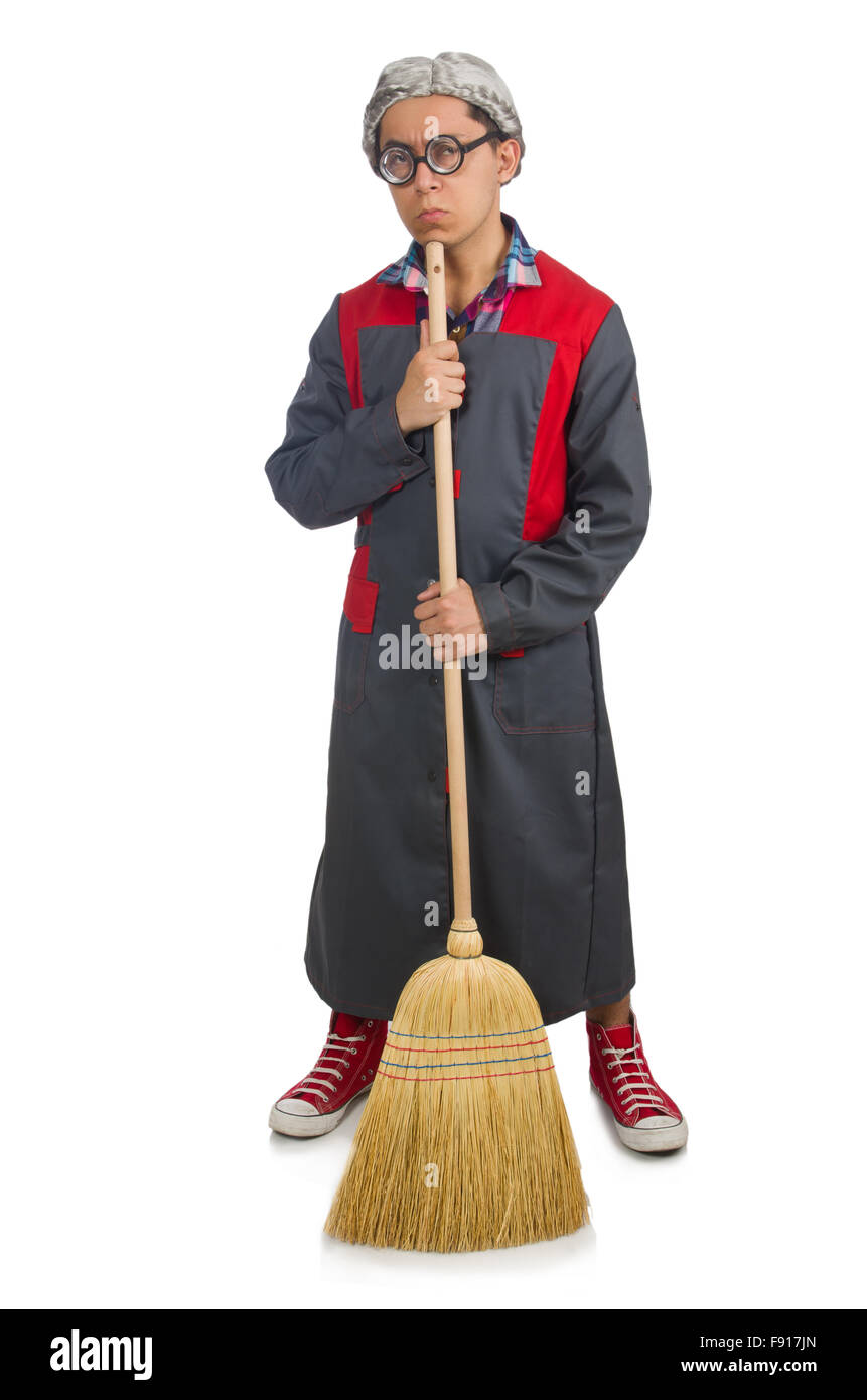 Funny janitor isolated on white Stock Photo - Alamy