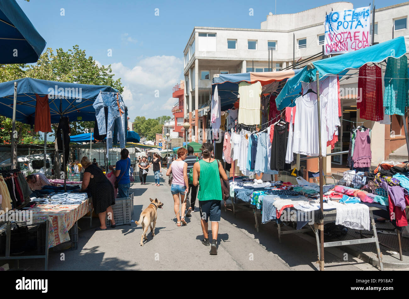 Street market, Tordera, Maresme County, Province of Barcelona, Catalonia, Spain Stock Photo