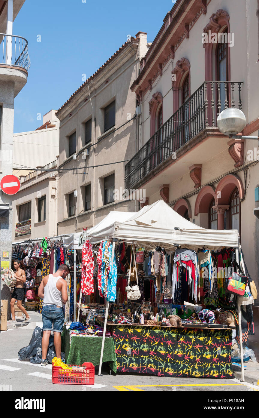 Street market, Tordera, Maresme County, Province of Barcelona, Catalonia, Spain Stock Photo