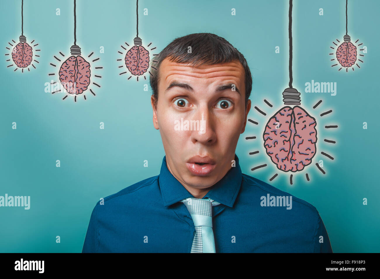 a man businessman wondering eyes bulged opened his mouth brain b Stock ...