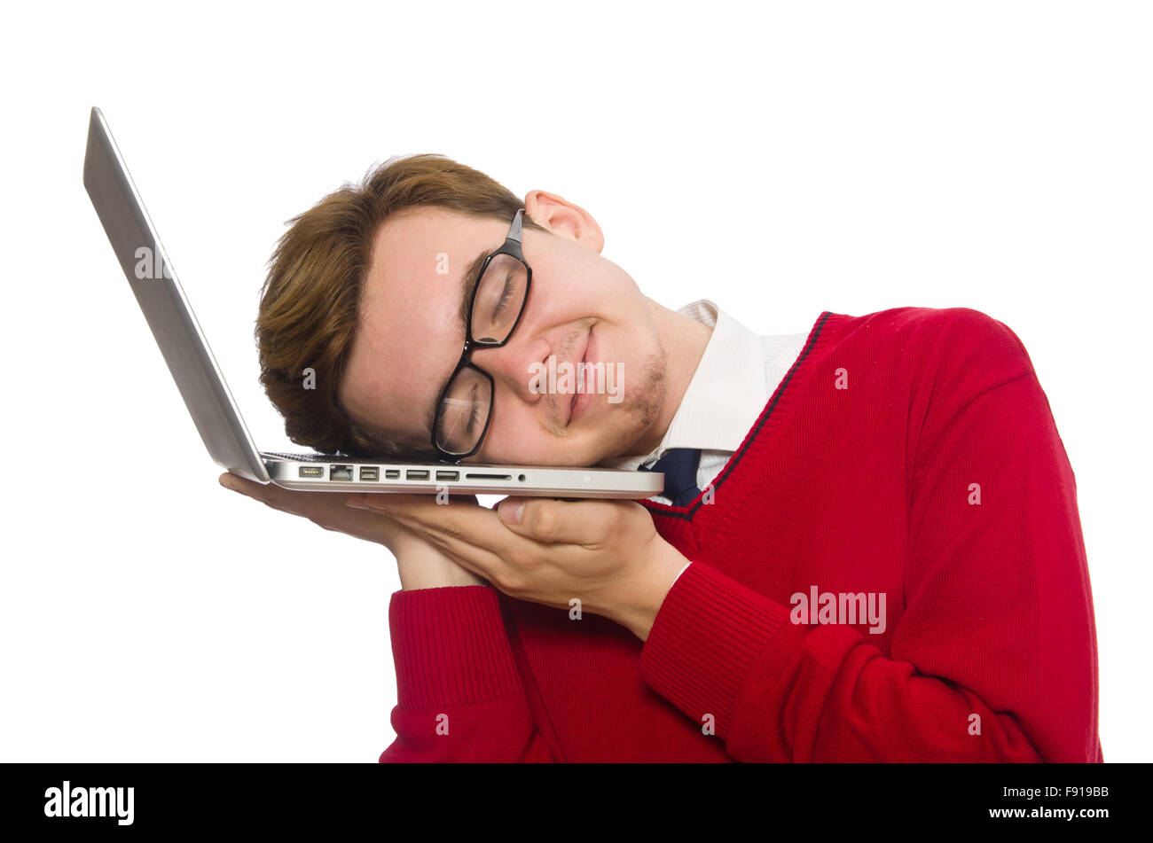Student using laptop isolated on white Stock Photo - Alamy