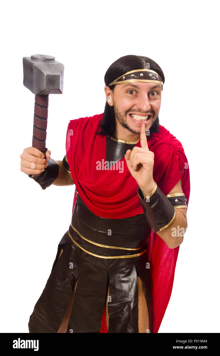 Gladiator with hammer isolated on white Stock Photo - Alamy