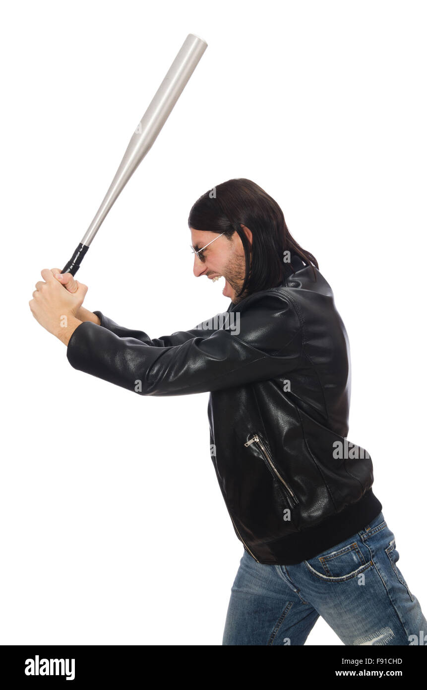 Aggressive man with baseball bat on white hi-res stock photography and ...