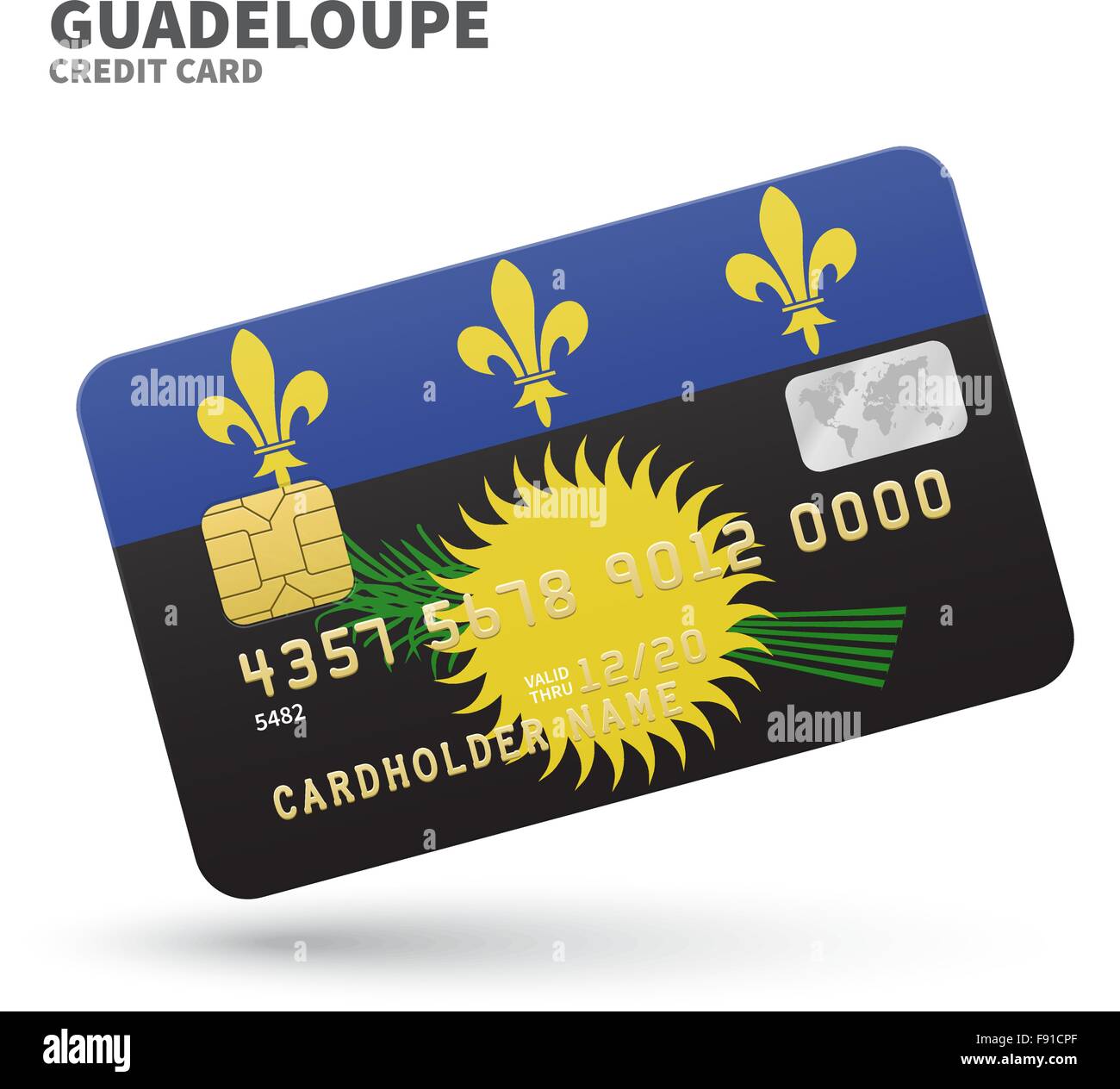 Credit card with Guadeloupe flag background for bank, presentations and