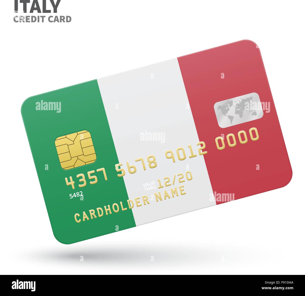 Credit card with Italy flag background for bank, presentations and